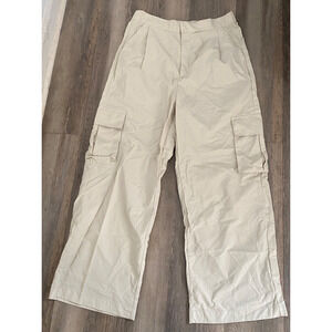 WILO The Label Anthropologie Womens L Parachute Wide Leg Cargo Pants Clay